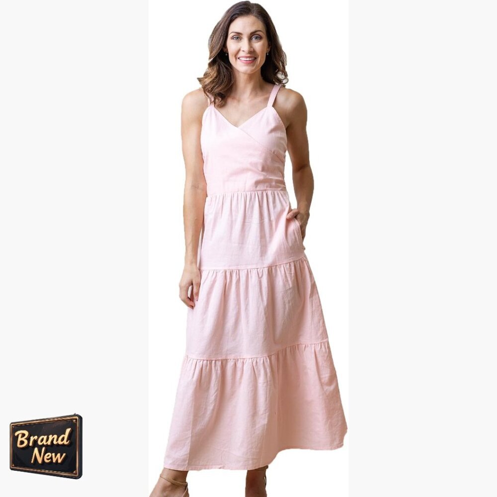 Linen Cotton Formal Apron Dress with Ruffles, Smocked Back